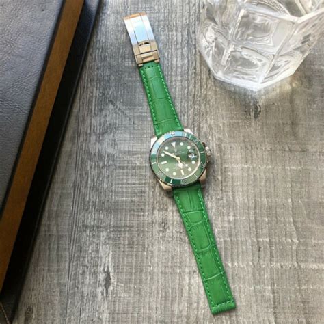 green rolex leather band|rolex leather band replacement.